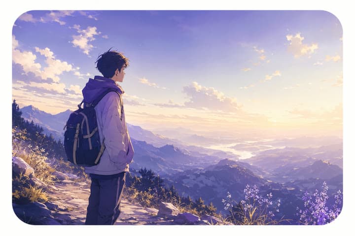 Un lycéen observe un vaste horizon de montagne